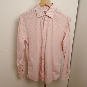 Men's Thomas Pink Super Slim Fit Dress Shirt 15.5/39cm in Pink with Red Grid